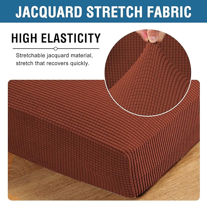 H.VERSAILTEX Super Stretch Individual Seat Cushion Covers - Sofa & Couch Cushion Slipcover Sets - Thick Jacquard Textured Twill Fabric (3 Piece, Rust)