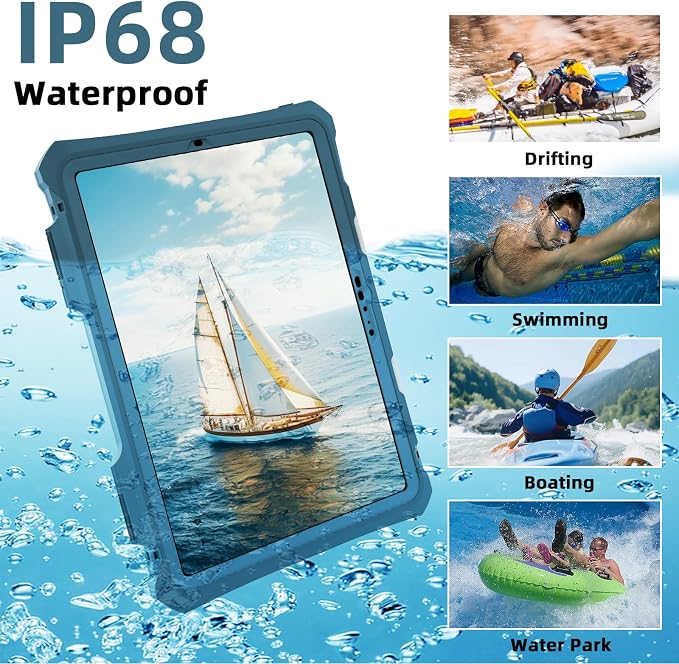 10.2 Waterproof Case Compatible with iPad 9th 8th 7th Generation 2021/2020/2019 Built-in Screen Protector with Strap Stand Pencil Holder Full Body Heavy Duty Protective Shockproof