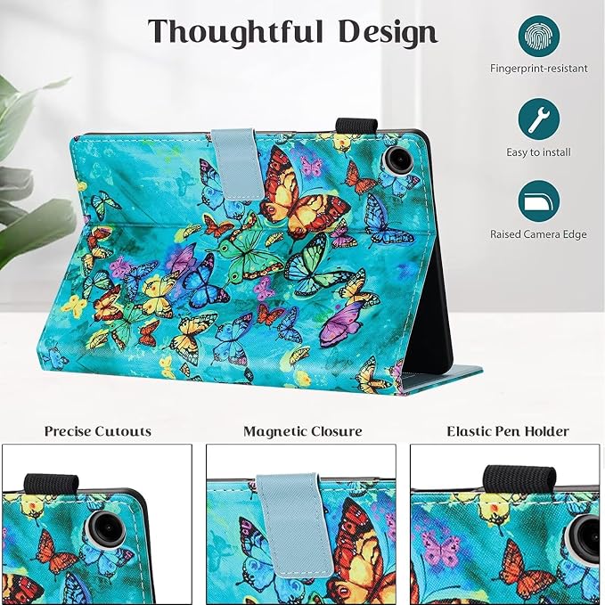 Case for Samsung Galaxy Tab A9 8.7 Inch 2023 (SM-X110/X115/X117) Suede Embossed Flower Flip Stand Protective Shell with Pen Holder &amp Card Slot No Smart Auto Wake/Sleep Function Brown