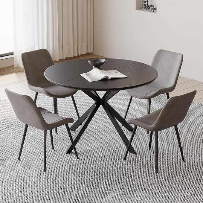 46.4" Round Dining Table, Mid Century Modern Round Dining Room Table for 4-6 with Metal Legs, Easy Assembly Coffee Table, Space-Saving Design for Kitchen and Dining Room