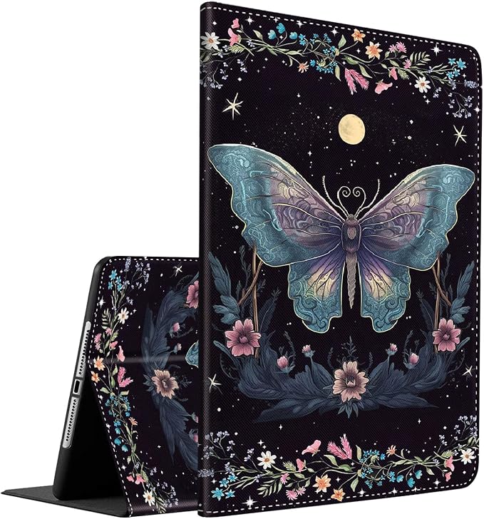 Case for iPad (A16) 11th Generation 11 Inch (2025) iPad 10th Generation 10.9 Inch (2022)，Slim Fit Foldable Standing Cover Case with Auto Sleep/Wake ，Moth Moon