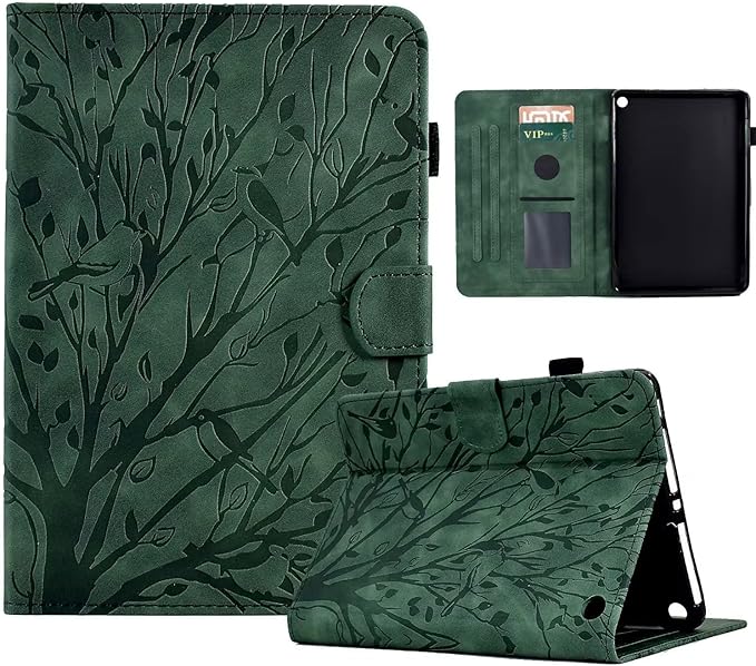Case for Amazon Fire HD 8 &amp 8 Plus (12th/10th Generation 2024/2022/2020 Release) Pen Holder Premium PU Leather Stand Cover with Smart Auto Wake/Sleep Green Tress