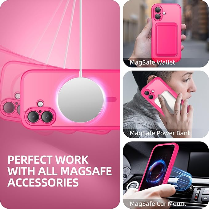 BERFY Magnetic for iPhone 16 Case, Compatible with MagSafe, Built-in Privacy Screen Protector and Upgraded Camera Protection, Anti-Spy Full Body Shockproof Phone Case for 16 6.1", Hot Pink