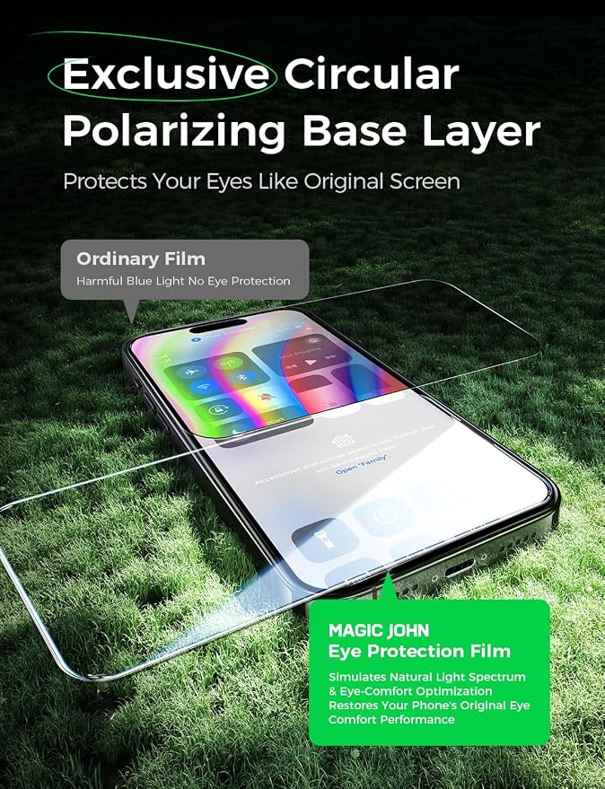 MAGIC JOHN 2PACK for iPhone 14 Pro (6.1) Eye Protection Screen Protector HD Clear Auto Dust-Elimination 9H Tempered Glass &amp Scratch Resistance Full Edge Coverage