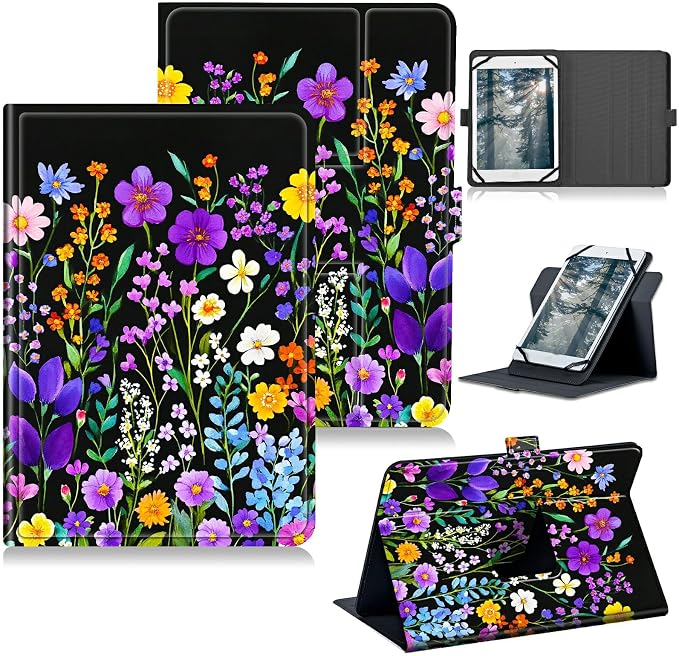 for Walmart Onn 10.1 2024 Onn 10.1 Gen 4 Universal Tablet Case 360 Degree Rotating Kickstand Protective Stand Case with Multiple Viewing PU Leather Shell Case Black Book Cat