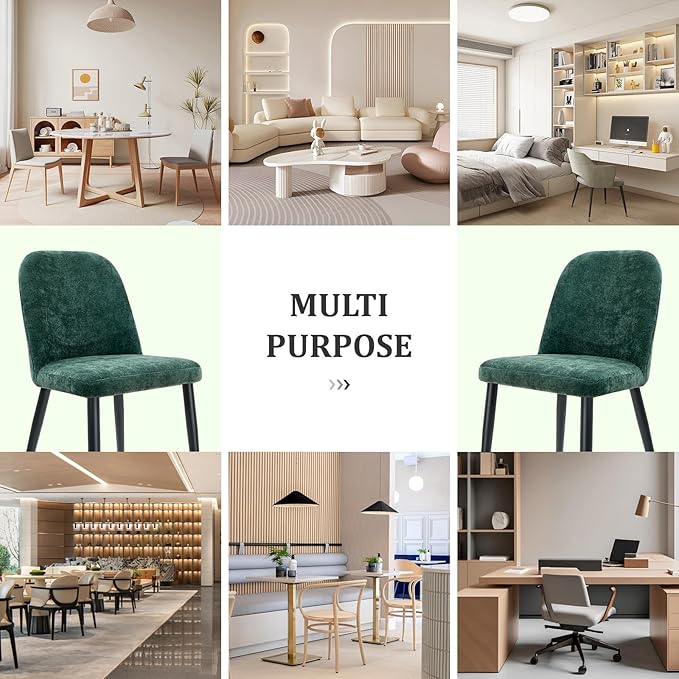 Upholstered Dining Chairs Set of 6, Mid Century Modern Fabric Dining Room Chair High-Back Padded Kitchen Chairs with Padded Seat and Metal Legs for Kitchen Dining Room Restaurant Cafe, Green