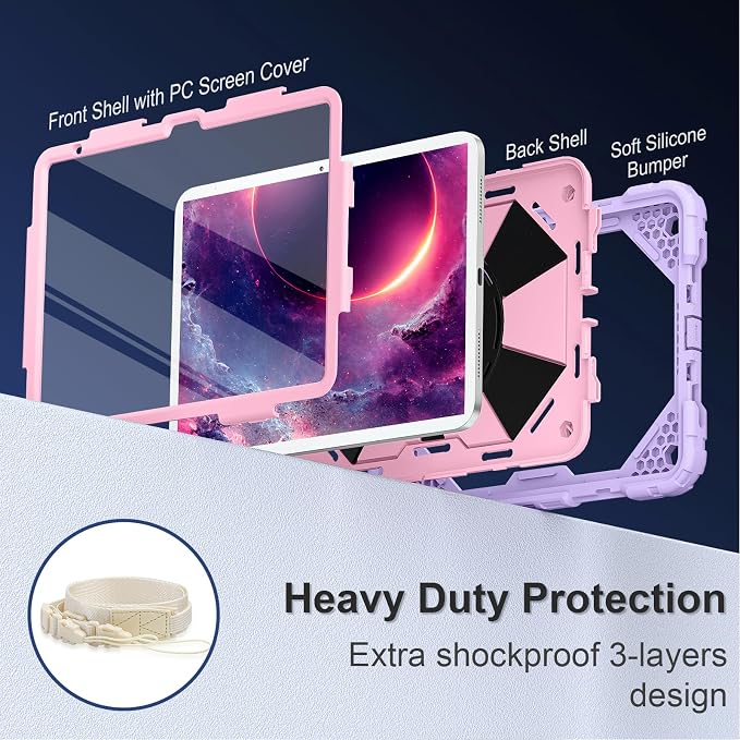 Scnioy Case for iPad (A16) 11th Generation 11 Inch (2025) / iPad 10th Generation Case 10.9 Inch (2022) with 360° Rotating Stand Screen Protector Pen Holder Shoulder Strap Black