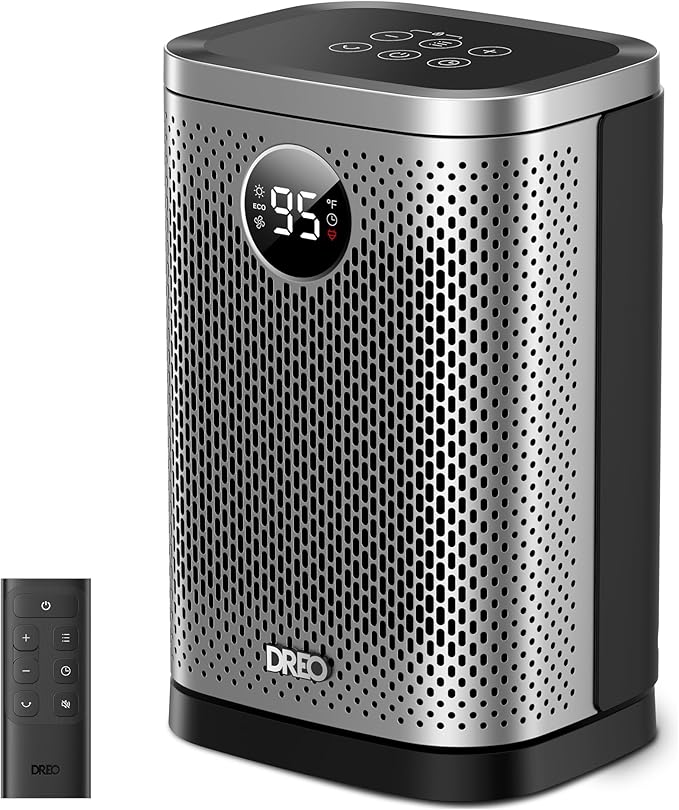 DREO Space Heater for Indoor, Portable Heater, 1500W Compact Ceramic Convection Electric Space Heater,70°Oscillating, Remote, 3-Heat Levels