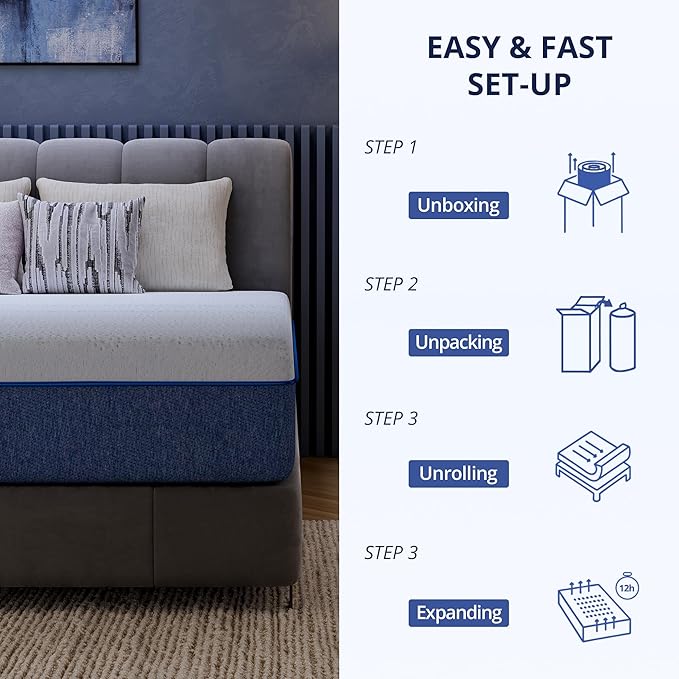 EGOHOME 12 Inch Cal King Mattress, Gel Memory Foam with Charcoal, Fiberglass Free, CertiPUR-US Certified, Temperature-Regulating, Machine Washable Cover, 84" x 72" x 12", Medium