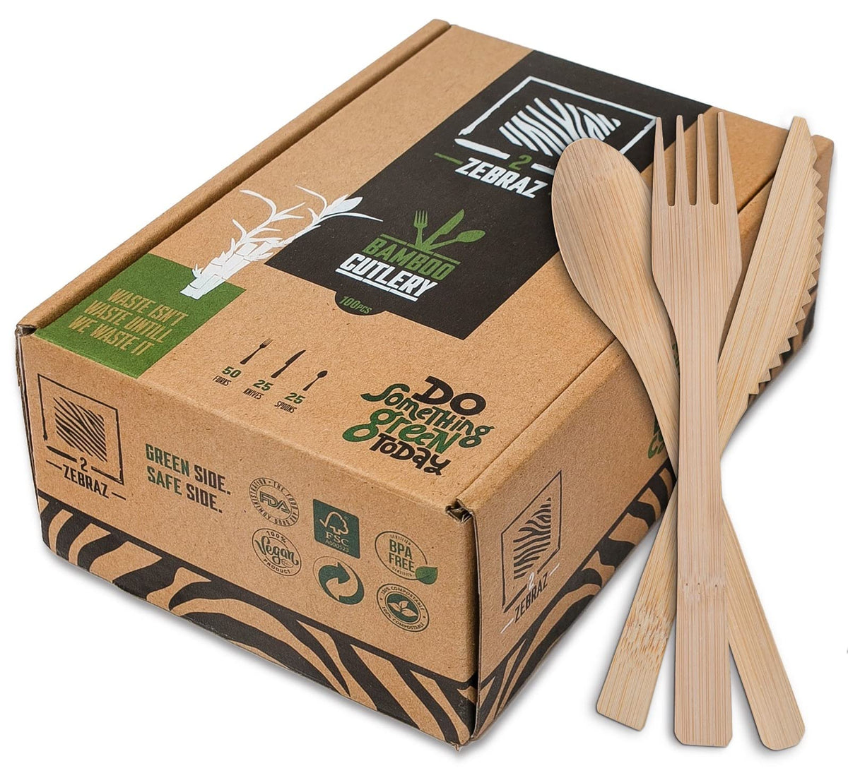 2 ZEBRAZ Bamboo Spoons 300 Count - Bulk Disposable Utensils Catering