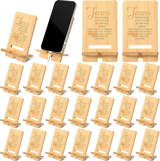 Ripeng 30 Pcs Employee Appreciation Gifts Bulk Bamboo Phone Stand for Desk Office Workers Inspiration Thank You Gift for Team Coworkers Staff Volunteer Nurse Teacher Colleagues Gratitude (Inspiration)
