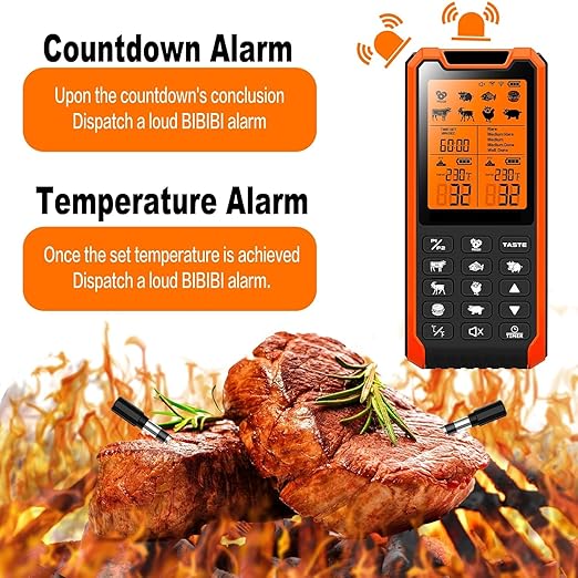 PRAVETTE Smart Bluetooth Meat Thermometer - Long Range Wireless Food Thermometer, Digital Meat Thermometer with Dual Probes for BBQ Grill, Oven, Smoker, Air Fryer