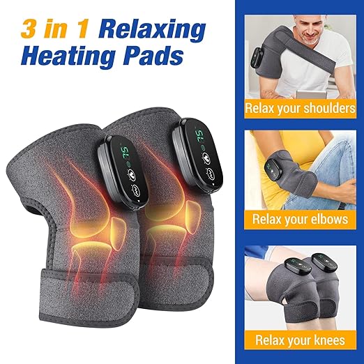 NORTHERN BROTHERS Cordless Knee Massager with Heat Vibration for Pain Relief, MAXwarm 4.0 - Electric Heated Knee Brace with 3 Heat Levels and 3 Massage Mode, Gifts for Men Women Dad Mom (Grey, Pair)