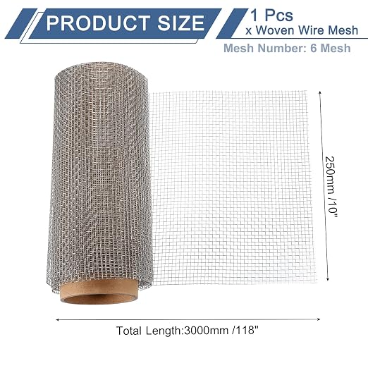uxcell 6 Mesh 118" x 10" Woven Wire Mesh, 316 Stainless Steel Air Vent Filter