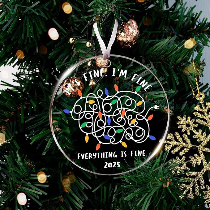 Funny Christmas Ornaments - Adult-Themed Naughty Jokes and Fun Ornaments for Christmas Tree, I'm Fine It's Fine Everything is Fine Design, Ideal for Those Who Love Memes