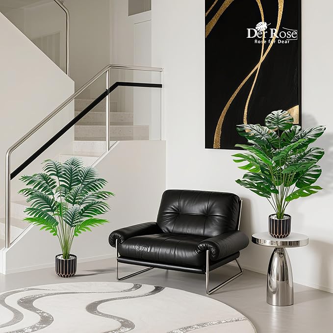Der Rose 28" Fake Palm Tree Large Artificial Potted Monstera Plants Indoor for Home Porch Patio Living Room Bathroom Outdoor Decor