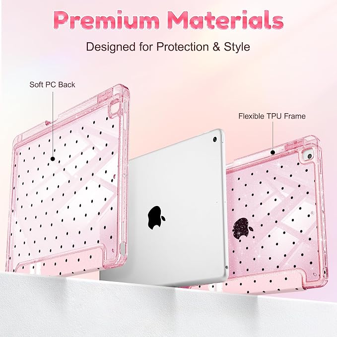 Mektron Sparkly Case for iPad 10.2 inch Glitter Tablet Cases for iPad 9th Gen 2021/8th Gen 2020/7th Gen 2019 Cover with Shiny Clear Back Shell Foldable Bling Smart Cover Blue Floral