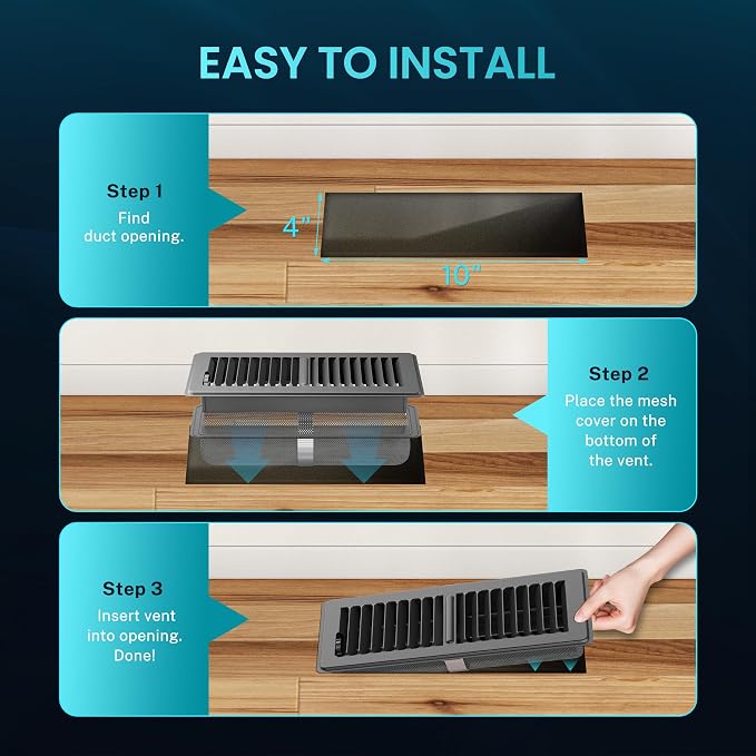 Floor Register 4 x 10 Inch, HG Power 4 Pack Heavy Duty Floor Vent Covers