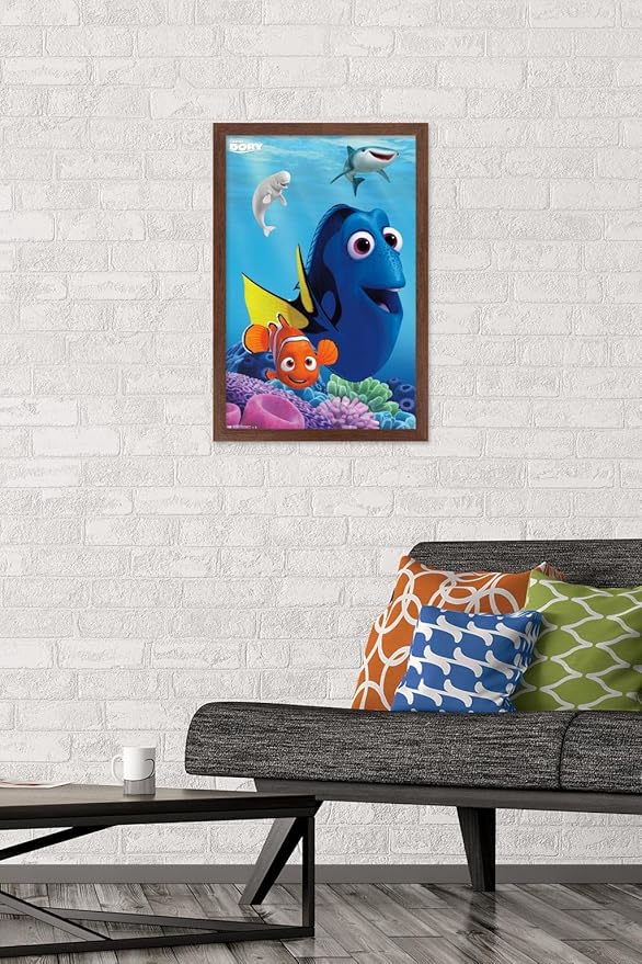 Trends International Disney Pixar Finding Dory - Dory Wall Poster, 14.725" x 22.375", Mahogany Framed Version
