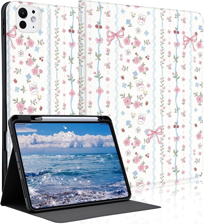 Cute Maple Bear Case for 10.2 iPad 2019/2020/2021(7th/8th/9th Gen) with Pencil Holder Auto Wake/Sleep Leather Soft TPU Back Cover for Women Girls