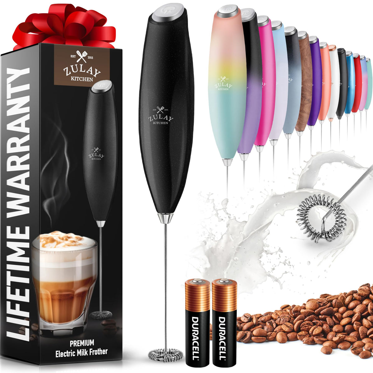 Zulay Powerful Milk Frother for Coffee with Upgraded Titanium Motor - Handheld Electric Whisk, Milk Foamer, Mini Mixer & Coffee Blender for Frappe, Latte, Matcha, No Stand - Pristine Teal