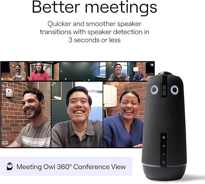 Meeting Owl 4+ 360-Degree, 4K Smart Video Conference Camera, Microphone, and Speaker (Automatic Focus, Zooming, Noise Equalizing, Certified for Microsoft Teams)