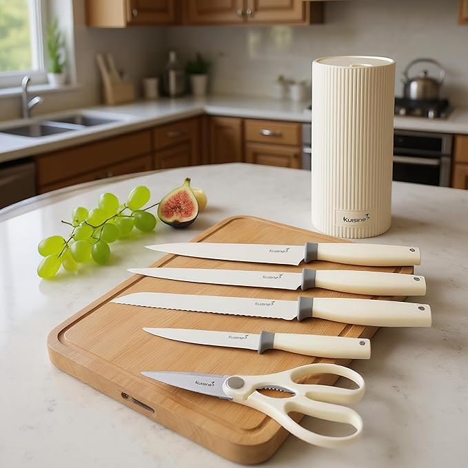 KUISINE 6-Piece Kitchen Knife Set with Block, High Carbon Stainless Steel