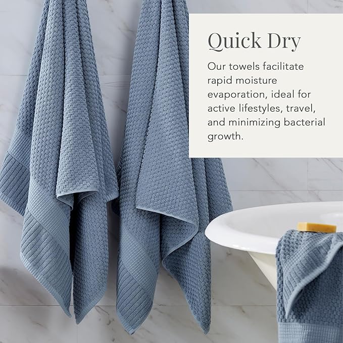 NY Loft 100% Cotton Bath Towel 4 Pack | Super Soft & Absorbent Quick-Dry Bath Towels 30" x 52" |Textured and Durable Cotton | Trinity Collection (4 Pack Bath Towel, Flint Stone)