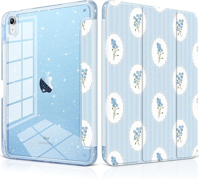 MEEgoodo Case for iPad A16 11th Generation 2025/10th Generation 2022 Glitter Tablet Cases with Transparent Acrylic Back+Trifold Stand +Pencil Holder+Auto Wake/SleepAbstract Sun &amp Palm Tree