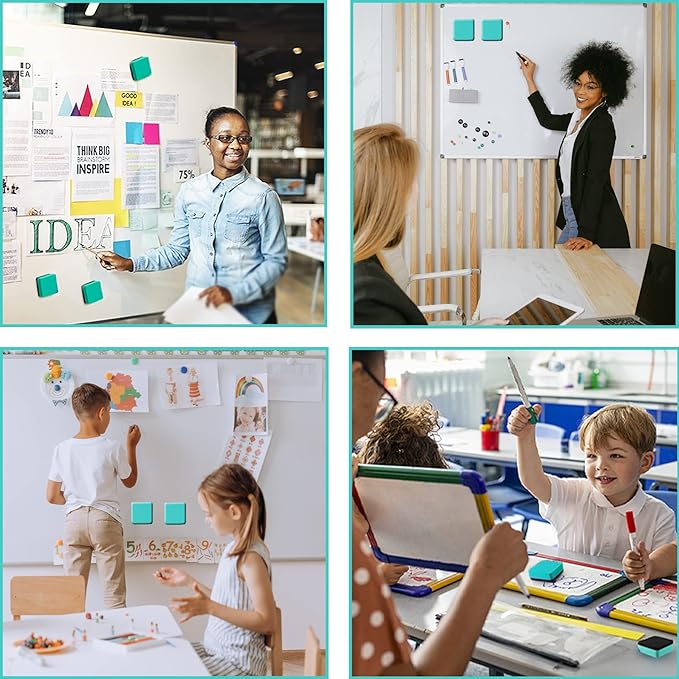 Dry Erase Erasers, AWOWZ 48 Pack Mini Magnetic Whiteboard Dry Eraser Chalkboard Cleaner Bulk for Home, Office and Classroom Teacher Kids Supplies (Green, 2 x 2 x 0.79 Inch)