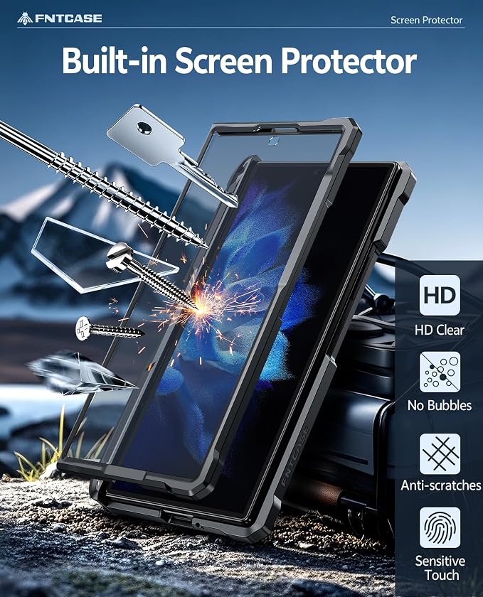 FNTCASE for 11 Pro XL Case Rugged Kickstand 2 Front Frames Black | Built-in Screen Protector 20FT Military-Grade Drop Protection Rugged Heavy Duty Shockproof Full Body Protective Cover