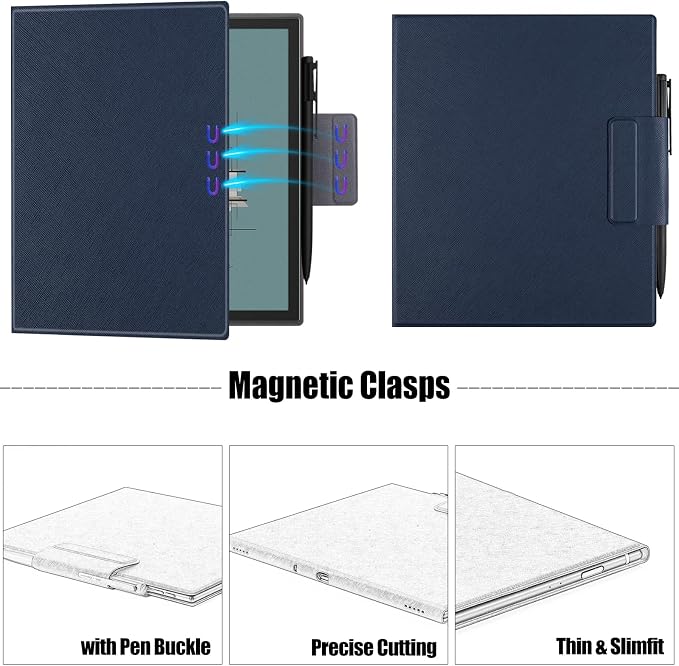 Magnetic Case for 10.3 Boox Note Air 5 CDark Blue | PU Leather Protective CoverSlim &amp LightweightPen Buckle Designwith Auto Sleep/Wake