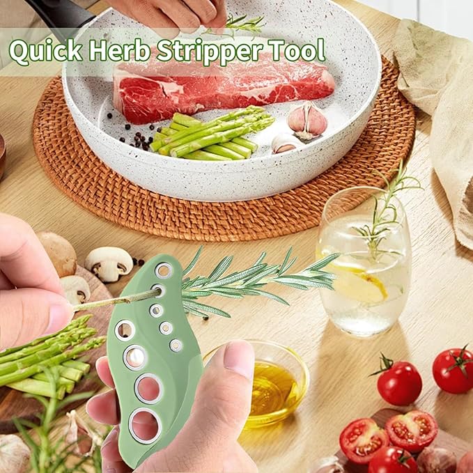 Herb Stripper 9 Holes with Herb Cutter, Stainless Steel Herb Leaf Stripping Tool, Herb Cutter Tool, Herb Leaf Peeler for Fresh Herbs Collard Greens Thyme Basil Rosemary Stripper, Dishwasher Safe