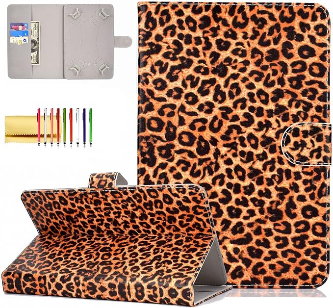 Universal 7 Inch Tablet Case Techcircle Ultra Slim Lightweight PU Leather Stand Folio Flip Wallet Protective Shell Case [Card Slots] [Magnetic Closure] for All 7 Android Tablet PC Cherry Blossom