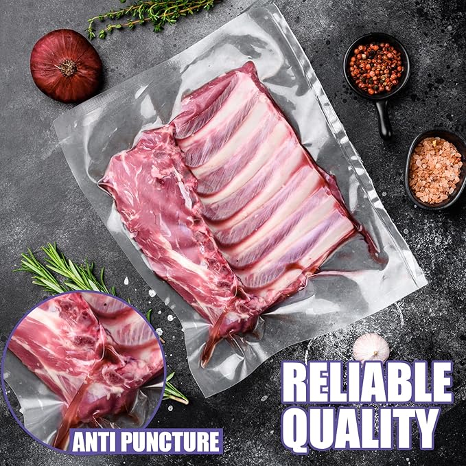 CAREGY Food Vacuum Sealer Rolls Bags 8 Pack 4 Rolls 8'' x 20' and 4 Rolls 11''x 20' Commercial Grade BPA Free Bag Rolls Embossed Food Saver Bags for Meal Prep,Sous Vide Cooking and Food Storage