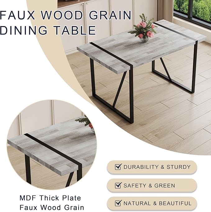 Dining Table Chairs Set for 4, Modern Rectangular Dining Room Table Set Upholstered Dining Chairs 55" Dinner Table Set for Kitchen (Grey Table & Black2 Chairs, 55 inch Table + 4 Chairs)