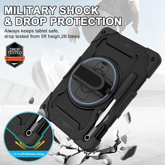 Galaxy Tab S10 Lite/S10 FE/S9 FE 5G/S9 Case 10.9/11 inch | with Screen Protector 360° Rotating Kickstand Hand/Shoulder Strap Heavy Duty Shockproof Cover S Pen Holder Kids Friendly