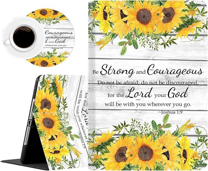 iPad 10.2/10.5 CaseCase for iPad 9th / 8th / 7th Generation (2021/2020/2019) 10.2 inch/ iPad Air 10.5 2019 Christian Bible Verses Scripture Joshua 1：9 Be Strong and Courageous Sunflowers