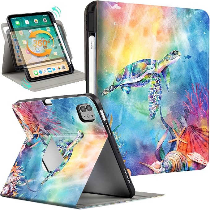 Lokigo Rotating Case for iPad Air 11 Inch M4/M3/M2 (2026/2025/2024) iPad Air 5th/4th Generation Case(2022/2020) iPad Pro 11 Inch 4th/3rd/2nd/1st Generation Cover 2022/2021/2020/2018 Turtle