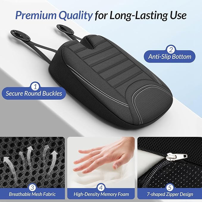 ZIKEE All-Season Car Seat Cushion for Comfortable & Safe Driving, Breathable Seat Cushion for Car with Ventilated Channel & Mesh Cover, Memory Foam for Sciatica, Tailbone & Back Pain Relief, Anti-Slip