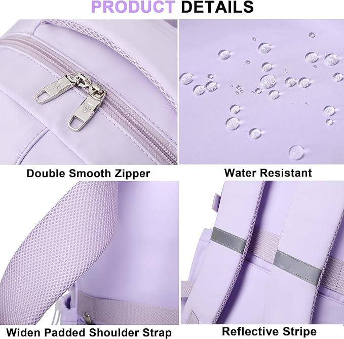 School Bag for Teens Girls,Girls Backpack Set,3 PCS Kids Backpack for Women,15.6 Inch Laptop Middle High School College Student Casual Travel Daypack with Lunch Box Pencil Pouch Set(Purple)