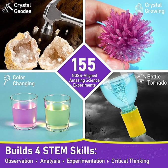 BenBen Science Kits for Kids Age 9-12, 155 Experiments Educational Toy, STEM Toys for 6 7 8 Year Old Boys Girls Birthday Gift, Volcano Science Kit, Chemistry Set for Homeschooling