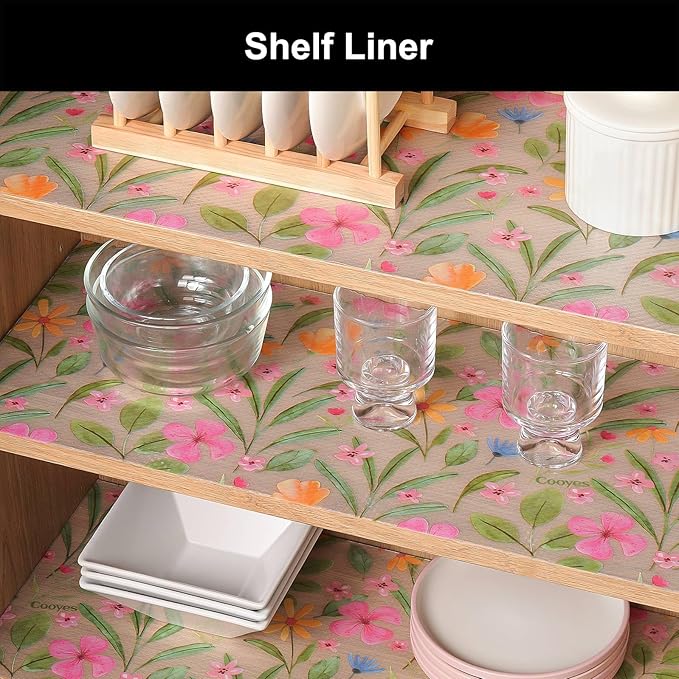 Cooyes Shelf Liner – Premium Non-Adhesive Cabinet & Drawer Liner for Kitchen – Waterproof Shelf Paper with Modern Pattern – Durable EVA Cabinet Mat – Easy to Cut （17.5" W x 78.7" L）