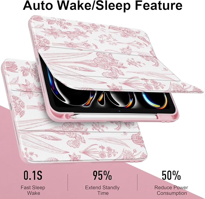 DONGKE for iPad Pro 11-Inch Case (M5 2025 / M4 2024) 6th/5th Generation [Auto Sleep/Wake &amp Pencil Pro Holder] Clear Acrylic Back Smart Trifold Stand Cover Bear &amp Cherry