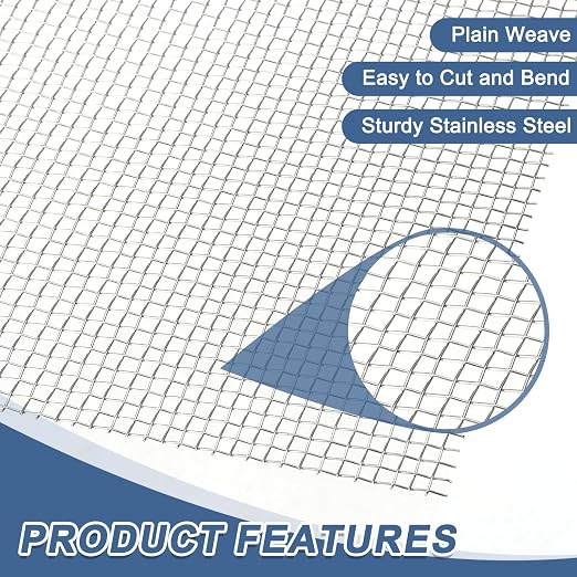 uxcell 6 Mesh 79" x 12" Woven Wire Mesh, 304 Stainless Steel Air Vent Filter