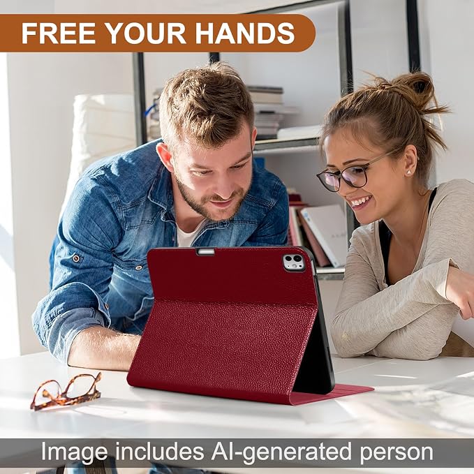 Genuine Leather Case for iPad 11th Gen 11/10th Gen 10.9 Black | Pencil Holder Adjustable Stand Auto Wake/Sleep Shockproof