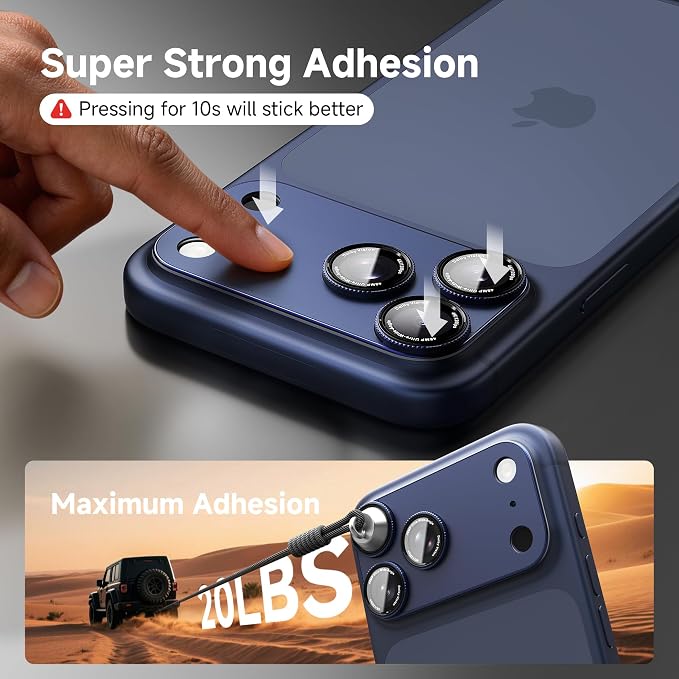 CACOE Metal Camera Lens Protector for iPhone 16Pro/16ProMax/14Pro/14ProMax | 9H Tempered Glass Aluminum Frame HD Clarity Scratch-Resistant Camera Screen Protector Cover Accessories Black