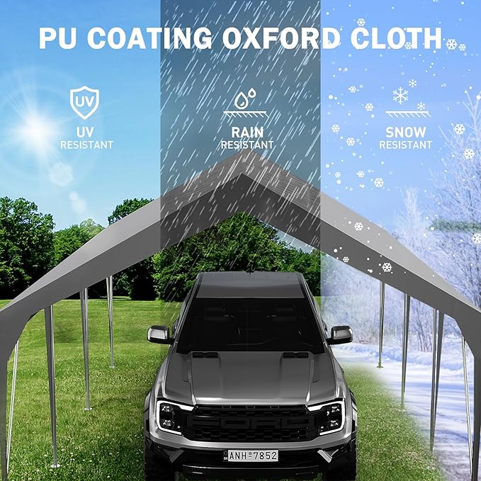 12x20FT Heavy Duty Carport Canopy with Sturdy Frame, Portable Waterproof and UV-Resistant Garage Shelter, Adjustable Height for Car, Boat, Outdoor Storage and Parties Green