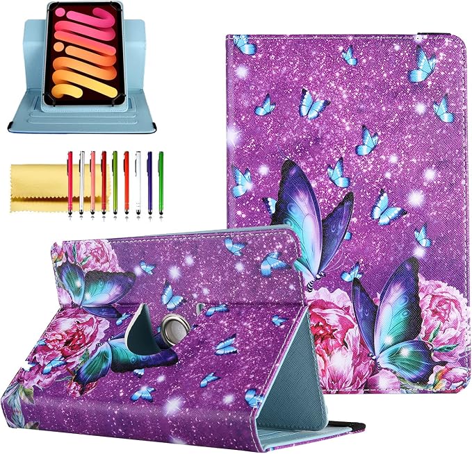 Universal 7 Inch Tablet Case Techcircle Ultra Slim Lightweight PU Leather Stand Folio Flip Wallet Protective Shell Case [Card Slots] [Magnetic Closure] for All 7 Android Tablet PC Cherry Blossom