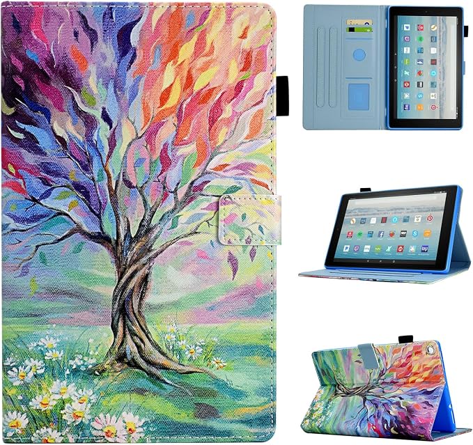 Case for Fire HD 10 Tablet 9th/7th/5th Gen 2019/2017/2015Cute Cat | Slim Durable Foldable Stand PU Leather Pencil Holder Card Slot Auto Wake，Sleep